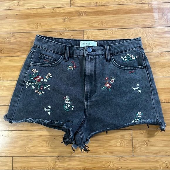 Banjara Pants - Banjara Black Floral Embroidered High Waist 3” Jean Shorts Whimsigoth